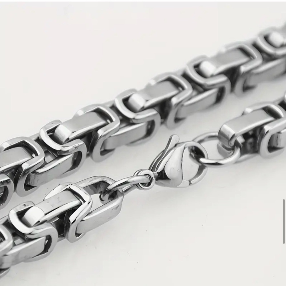 Men’s Byzantine 304L Stainless Steel Chunky Silver 5mm Chain Link Necklace - Picture 8 of 12